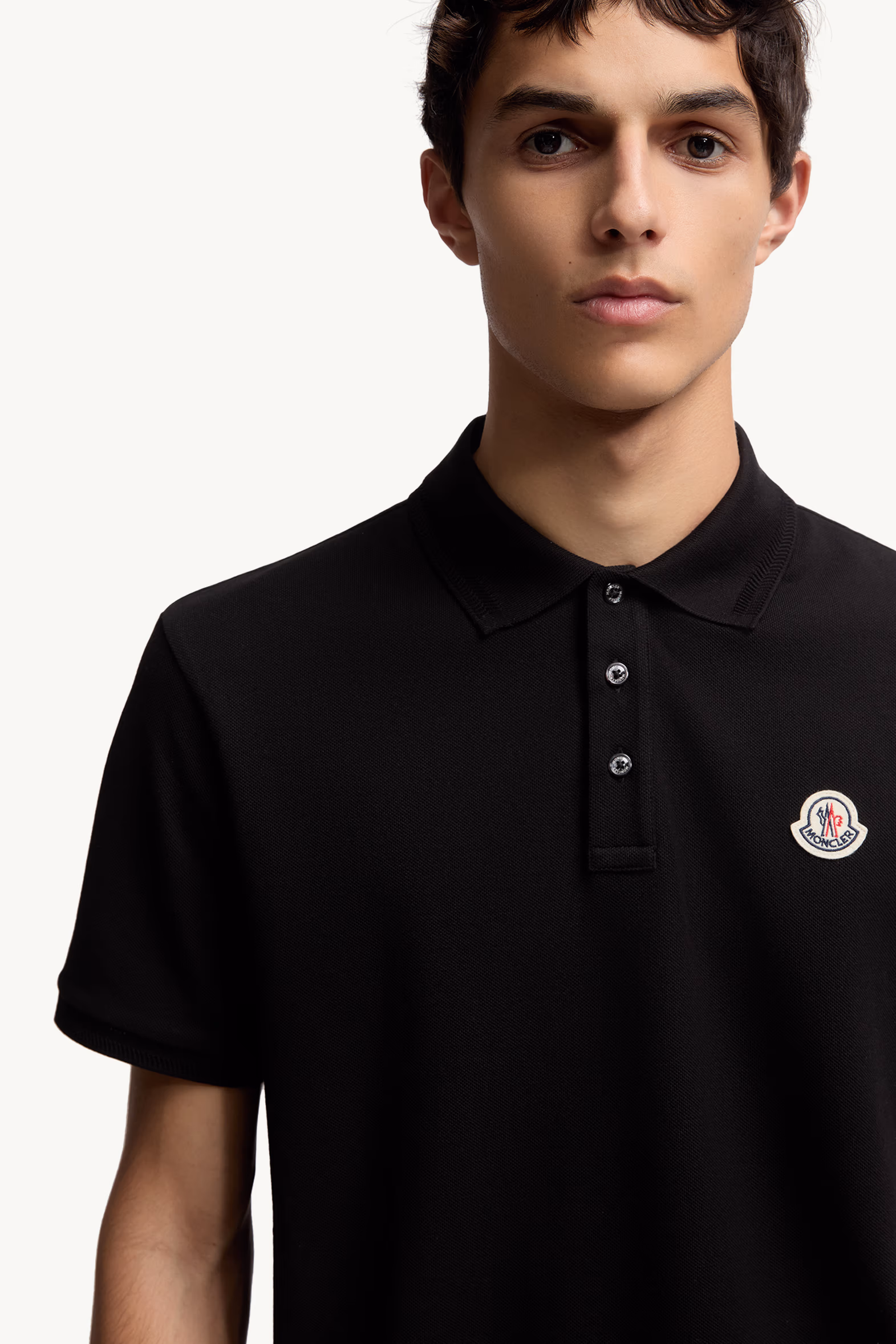 Logo Patch Cotton Piquet Polo Shirt Men Black Moncler 6